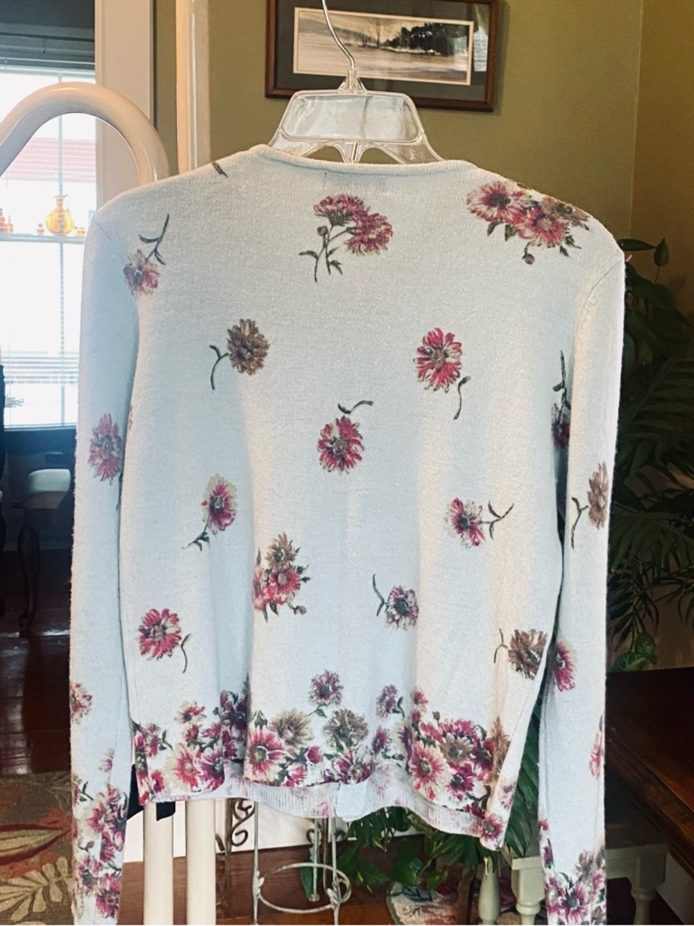 Monsoon Light Blue Floral Button Cardigan with Pink Accents - Picture 2 of 4